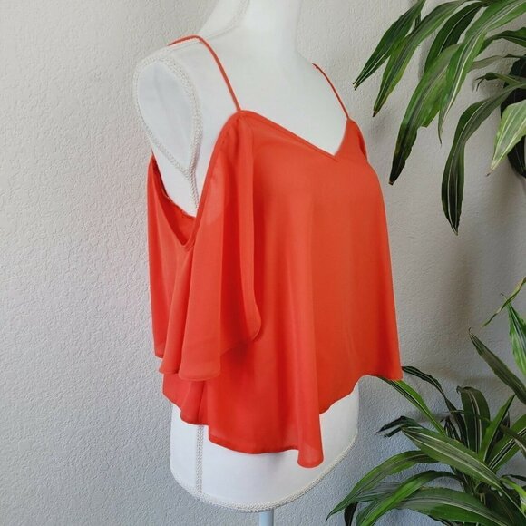 ASOS Women's Cold Shoulder Camisole Blouse Orange Bright Sz 4 Business Casual - Picture 2 of 9